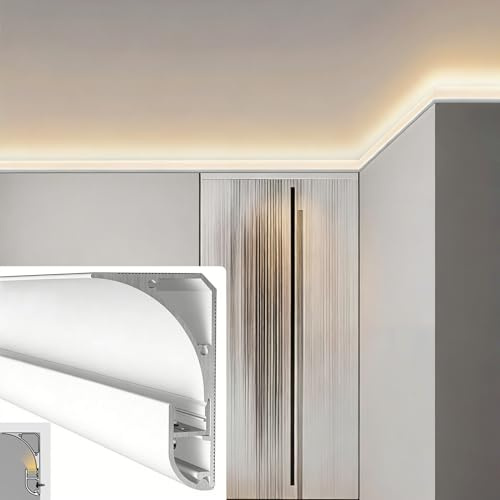 Iluminación LED de aluminio para decoración de techo, zócalo, sistema de canal LED con cubierta lechosa de 1 m a 30 m, moldura de cornisa (4,5 m)