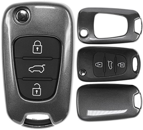 Klapp Schlüssel Cover Hülle für Hyundai i30 ix20 ix35 Kia Soul Sportage Ceed/Farbe: Metallic Grau