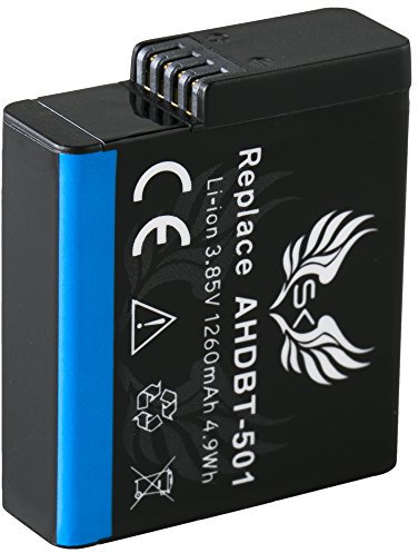 SK Battery Replacement for GoPro | 1250 mAh | Go Pro Hero 2018 Hero 5 Hero 6 Hero 7 Black // AABAT-001 AHDBT-501 CS-GDB501MX Hero2018 Hero5 Hero7