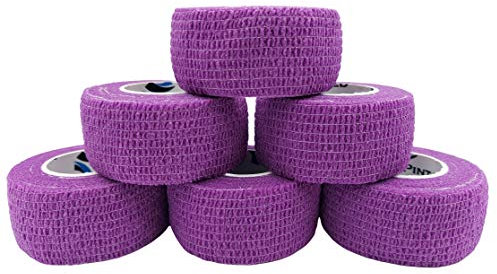 PintoMed Selbstklebender Finger Verband, Gedehnt – 6 x Lila - 2,5cm x 4,5m - Kohäsive Bandagen Rollen, Haftbandage, Fixierbinde selbsthaftend, Sport Tape, Handgelenk, Bein, Arm, Vet Wrap