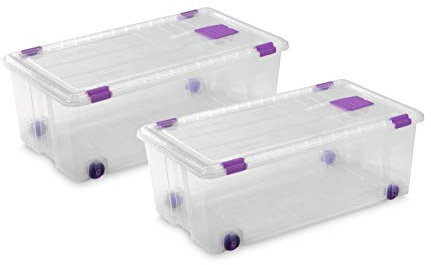 TODO HOGAR Caja de Almacenaje con Ruedas 62 L Pack 2 | Ruedas integradas, Gran capacidad, Apilables, Cierre de clips robusto