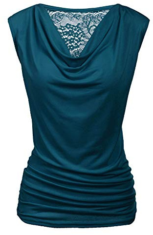 Zeagoo Womens Ruched Cowl Neck Tank Top Shirt Stretch Blouse with Side Shirring, Dark Cyan, XX-Large, Sleeveless