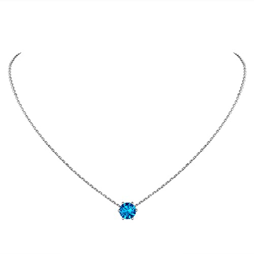 Suplight Damen Collier 925 Sterling Silber Herzform Geburtsstein Anhänger Halskette Minimalist Kristall Schmuck Geschenk für Frauen Mädchen
