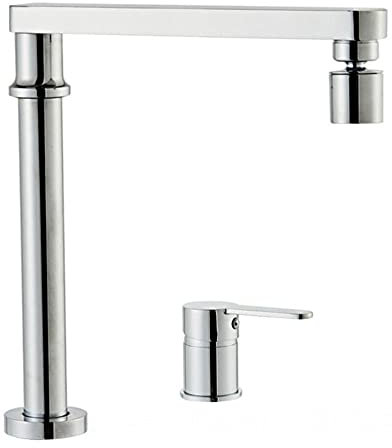 Küchenarmatur Vorfenstermontage Schwenkbar Doppelloch 2 Modi Kalt und Heiß Kann Die Höhe Reduzieren Wasserhahn Küche-Chrom