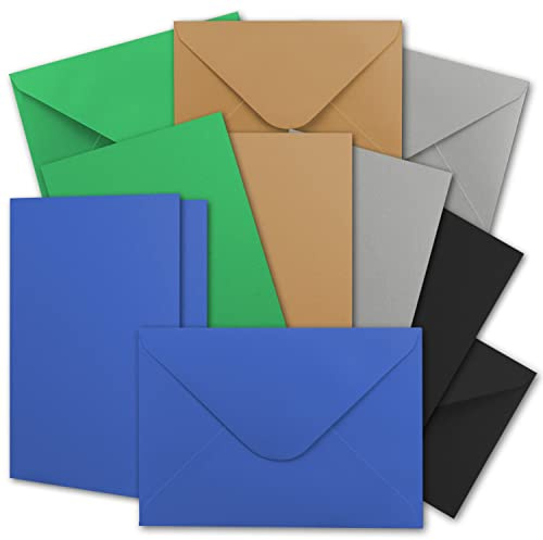 50 bunte Klapp-Karten DIN-A6 mit Brief-Umschlag - dunkler Farbmix - DIN A6 Gruß-Karten-Paket zum Selbst-Gestalten aus 5 verschiedenen Farben - 10,5 x 14,8 cm