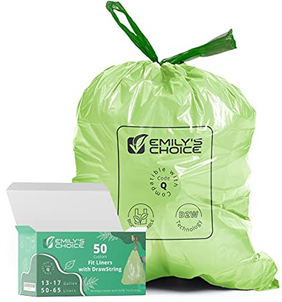Emily's Choice Biodegradable Trash Bag Code Q (50 count), Heavy Duty Tall Trash Bag compatible with Simplehuman Code Q,13-17 Gallons, ATSM 6954, D2W, 1.2mil / 30 micron Thickness