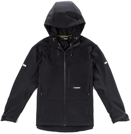 TRUEWERK Men's Insulated Work Jacket - S3 Solution Zip-Up Hoodie, Fleece-Lined, Waterproof Tactical Coat with 4-Way Stretch, Black, Large
