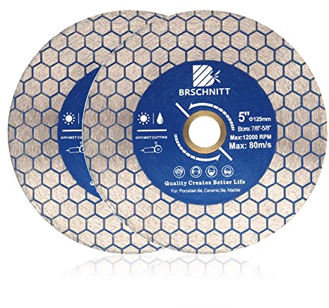 Diamant Trennscheibe 125mm - BRSCHNITT Doppelseitig zum Schneiden und Schleifen Granit Marmor Fliese Natursteine (2 Stück).