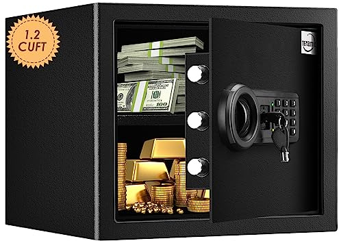 Tenamic Safe Box 1.2 Cuft Fireproof Waterproof Home Safe, Keypad Medium Lock Box Cabinet Safes, Solid Alloy Steel Office Hotel Home Safe, Black