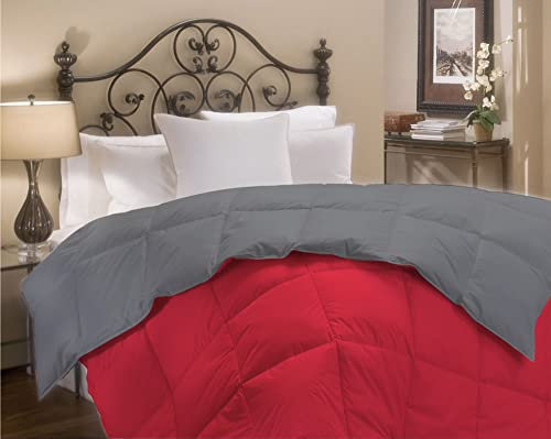 IlGruppone Piumino invernale in Piuma d'Oca 90/10 Double Face piumone caldo trapuntato trapunta in 5 colori 300 gr/mq Inverno - Rosso/Grigio - Matrimoniale