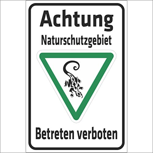 INDIGOS UG - Schild Achtung Naturschutzgebiet - Betreten verboten - 200x150 mm - 3mm Aluverbund Schilder für Hotel, Firma, Schutz, Kita, Arzt, Praxis, Wohnung - UV- & wetterbeständig - Hinweisschild