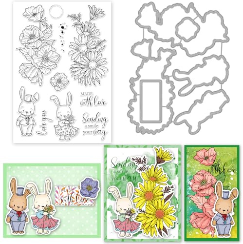 INFUNLY Transparente Stempel mit Blumen, Kaninchen, Weihnachten, Silikon, Wörter, transparente Gummistempel und Stanzformen für DIY, Weihnachten, Scrapbooking, Fotoalbum, Basteln, Dekorationen
