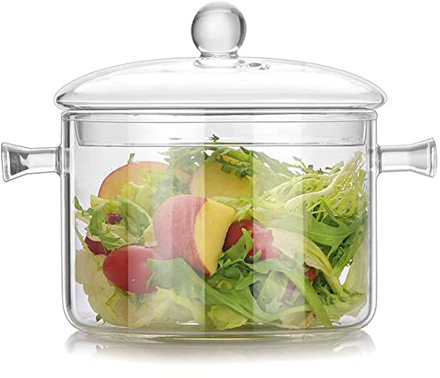 Glas-Kochtopf, 1,7 l, hitzebeständiges Borosilikatglas, handgefertigtes Kochgeschirr-Set, sicher für Nudeln, Suppe, Milch, Tee, Salat (1,7 l)