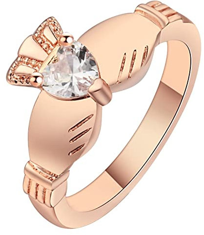 Stfery Claddagh Ring Damen, Krone Ring Damen Rosé Vergoldet Roségold 54 Zirkonia Modeschmuck Cocktail Party Elegant Geschenk