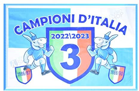 Bandiera Grande Napoli Campioni D'Italia Festa 3° Scudetto Cm 190x150 Calcio Tifosi Azzurri Tricolore Trofei Coppe