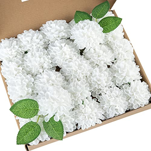 DuHouse Artificial Wedding Dahlia Flowers 25pcs Fake Foam Roses with Stem for Wedding Bouquets Centerpieces Arrangements Decoration(White)