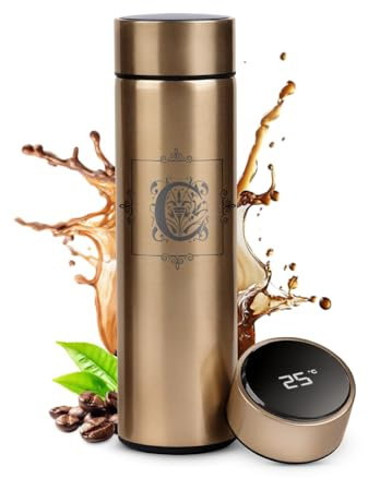 Maverton Mug Isotherme personnalisé pour femmes, Tasse en inox | Avec Afficheur de température LED, Thermos avec gravure pour maman, amie, pour anniversaire, original, Cadeau Noel, Initiale