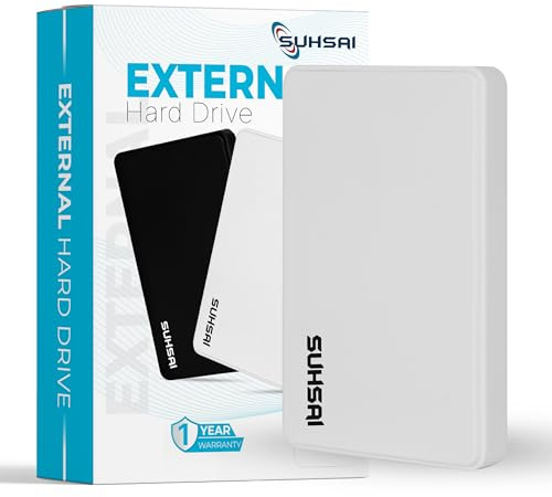 SUHSAI External Hard drive 500GB, 2.5 Inch External Hdd, Storage and Backup Drive, hard disk, USB 2.0 portable hard drive, Compatible with Mac, Laptop, Desktop, computer (White)