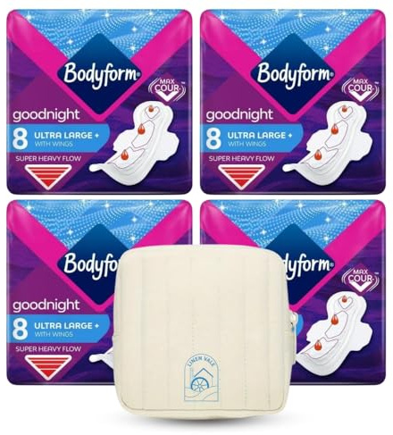 Bodyform Ultra Goodnight Damenbinden mit Flügeln, super starker Durchfluss, Nachtgebrauch, 48 Einlagen, 6 Packungen mit 8 Periodeneinlagen, Cour-V Ultra Night Serie, schnell absorbierend,