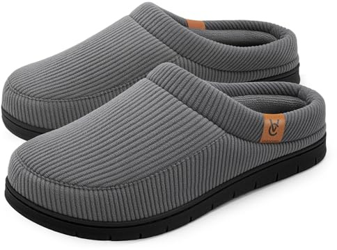 VeraCosy Men's Moccasin Slippers Comfy Soft Durable Slip-on Indoor Memory Foam House Shoes Cool Gray,9-10 US