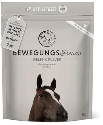 Annimally Gelenk Pulver für Pferde 2kg mit MSM (Schwefel), Glucosamin, Hyaluronsäure, Teufelskralle, Chondroitin - Zusatzfutter für die Stärkung der Gelenke beim Pferd - Alternative zu Liquid