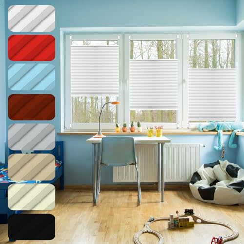 Store Plissé Klemmfix 55 x 90 cm sur Mesure pour Toutes Les fenêtres intérieures, Thermique Volet Roulant Montage Simple et Rapide pour Fenêtres Et Portes, Blanc