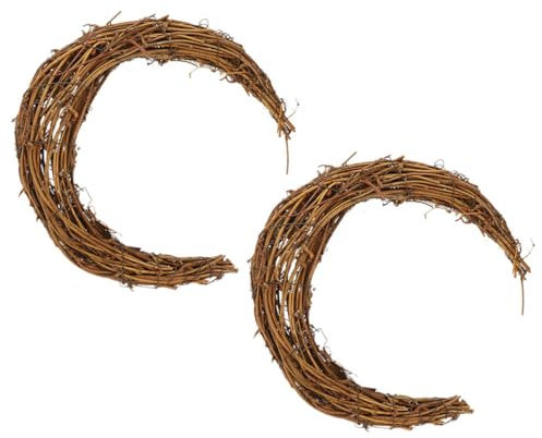 HOMSFOU 2stücke Mondförmige Rattan Kränze DIY Bastelset Handgefertigt Wanddeko Weihnachtskranz Vielseitig Für Party Und Wohnraumgestaltung