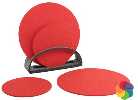 BIASTO Filz-Untersetzer Set, 6er, Made in Germany - Bunte Auswahl, 10 cm, mit Aufbewahrung (10cm & 15cm, Rot (021))