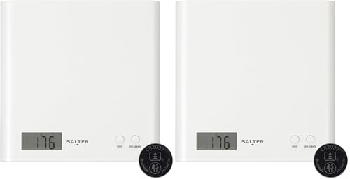 Salter Arc Balance de Cuisine Numérique, Pèse Aliment Électronique, Affichage Facile à Lire, Fonction Tare, Design Compact, Capacité Max. 3KG, Facile à Nettoyer, Parfaite pour la Patisserie, Blanc
