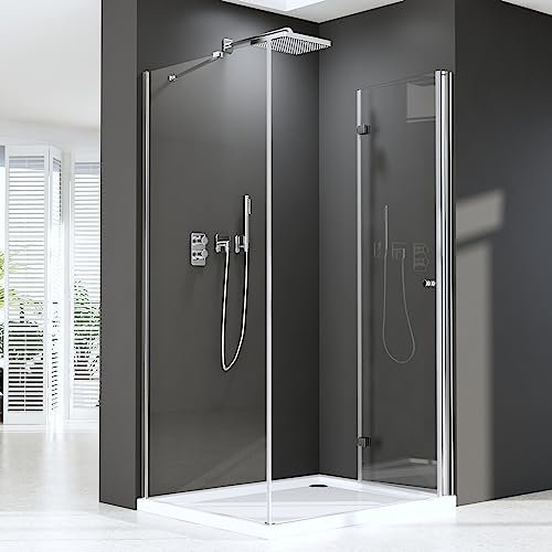 Duschkabine 80x90x185 cm 180°Falttür Duschabtrennung mit Seitenwand Eckeinstieg Duschabtrennung 6mm ESG Sicherheitsglas Dusche
