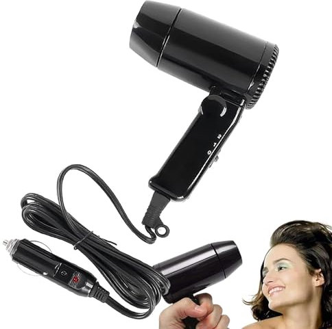 Maciun Sèche-Cheveux pour Voiture - Sèche-Cheveux de Voyage Chaud et Froid Pliable 12 V