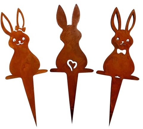 ACAREY Gartendeko Osterdeko Für Draußen, 3er Rost Osterhasen Gartenstecker Gartendeko Für Draußen, Metall Ostern Deko Frühlingsdeko Ostern Hase, Edelrost Hasen Roststecker Bauernhof Frühling Deko