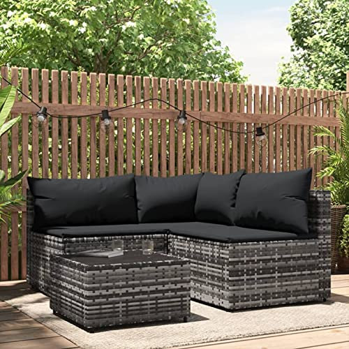 SECOLI Gartensofa Rattan Balkonmöbel Kleiner Balkon Garten Lounge Gartenmöbel Set Rattan Balkonsofa Loungemöbel Terrasse Terrassenmöbel-Grau-4-tlg