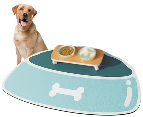 Hundematten für Futter und Wasser, mit wasserdichter Gummi-Rückseite, keine Flecken, schnell trocknend, kleine Haustierfuttermatte für unordentliche Trinker, Blau, 30 x 50 cm