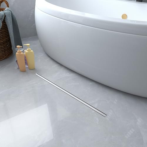 GY Bath Duschrinne 60cm Komplettset,Bodenablauf Edelstahl Extra Flach,360°Siphon mit Geruchsstop, Haarsieb