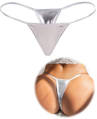 ohyeahlady Plus Size Stringtrosa Sexig Dam Syntetiskt Läder Synligt Mini Stringtrosa Sexiga G-String T-Back Thong Bikini Stretch Trosor Låg Midja Underkläder Underkläder, 1 st. silver, S