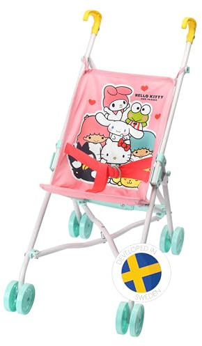 Hello Kitty Sulky - Passeggino per bambole per bambini, design leggero, pieghevole e portatile, rosa e bianco con incantevole motivo Hello Kitty, giocattolo perfetto per bambini dai 3 anni in su