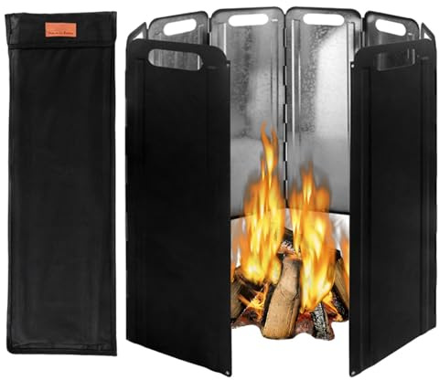 Paravento per stufa a legna, pieghevole, resistente alle alte temperature, con custodia, protezione antivento per stufa da esterno, da campeggio, protezione antivento stabile per barbecue e