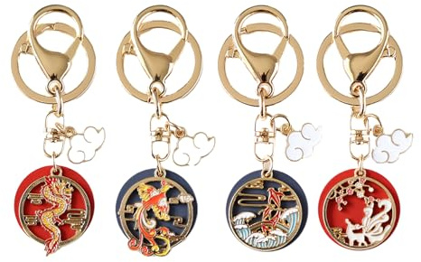 Spldsun Paquet de 4 Porte-clés Bête Fée Chinoise, Dragon Chinois, Cerf Féerique, Symbolise la Chance et l'Énergie Positive
