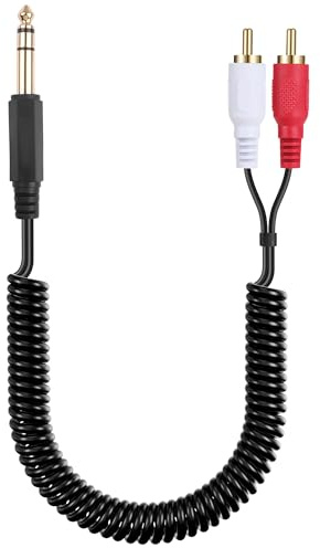 JSADZKJ Câble audio stéréo 6,35 mm vers 2 RCA Câble répartiteur 1/4 TRS mâle vers 2 RCA mâle Câble audio spiralé 1/4'' vers 2 RCA pour amplificateurs14 in/35cm (6,35 mâle vers 2RCA mâle)