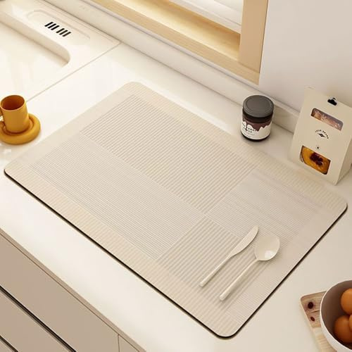 Tappetino Scolapiatti Stile Moderno, Odot Tappetino Scolapiatti Assorbente Tappetino Assorbente Cucina Asciugatura Rapida, Tappetino Macchina Caffe Antiscivolo (40x50cm,Linea beige)