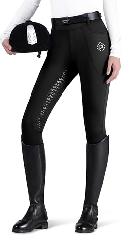 GemRebel Women’s Full Seat Riding Tights for Women – High Waisted Equestrian Breeches with Silicone Grip, Horse Riding Leggings with Deep Pockets Black Small