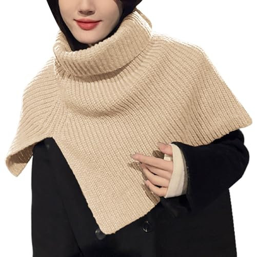 Großer Seidenschal für Haare, einfarbig, Schlitz, hoher Kragen, Strickschal, warmer Pullover, Wollschal, Leopardenmuster, wilder Lappen, beige, One size