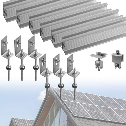 Avoltik Solarmodul Halterung Balkonkraftwerk I Solar Halterung für Blechdach Dach I Schienen, Stockschrauben ,L-Halterung, Klemmen, Befestigungsschrauben I Montageset Befestigung für 2 Solarmodule