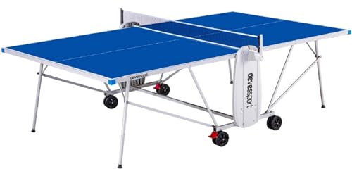 DEVESSPORT Mesa de Ping Pong Exterior & Interior 4 Ruedas, Tenis de Mesa, Mesa de Ping Pong, Gris Azu, 274 x 152 x 76 cm