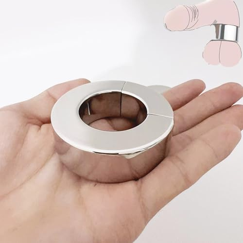 Magnetic Cock Ring Scrotum Pendant Ball Stretcher Testis Weight Metal Penis Training Ring Stainless Steel Sex Toys for Men (14mm)