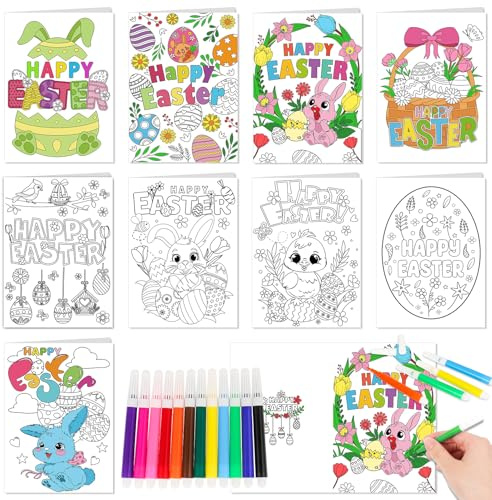 HOWAF 9 Biglietti Auguri Pasqua da Colorare, Buona Pasqua Biglietto Auguri Pasqua, Biglietti Pasqua Biglietti Pasquali, Biglietto Pasqua per Lavoretti di Pasqua per Bambini, Regali Pasqua Bambini