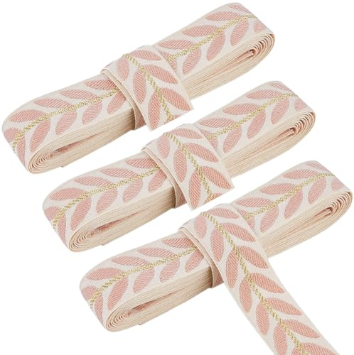 CABODYALS 8.23 m 25mm Rosa Jacquardband Blattmuster Polyesterband Bestickte Verzierungen Weiße Ethnische Stickerei Gewebtes Stoffbesatzband Zum Nähen Herstellen von Bastelarbeiten Kleidung Vorhängen H