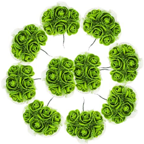 creative balloons Rosas de espuma con tallo, 72 rosas verdes, flores artificiales, flores artificiales, flores falsas, decoración de flores de boda, ramos de novia, corona de flores de espuma