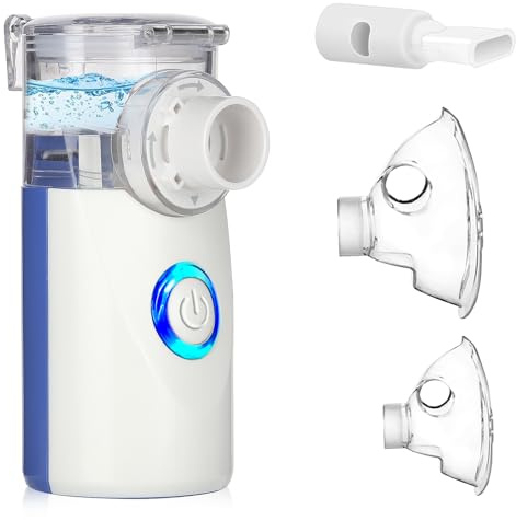 BIAOQINBO Aerosol Portatile Silenzioso per Adulti e Bambini, Macchina Aerosol con 2 Maschere E Boccaglio-Inalazione Ultrasuoni Nebulizzatore Aerosol per uso Domestico e in Viaggio (Blu)